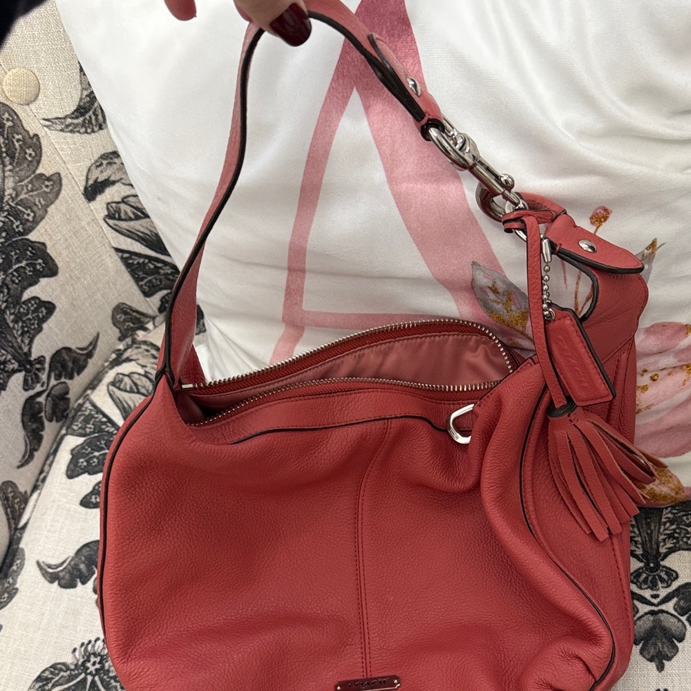 Coach Vibrant Dark Coral Leather Hobo Bag - Picture 3 of 11